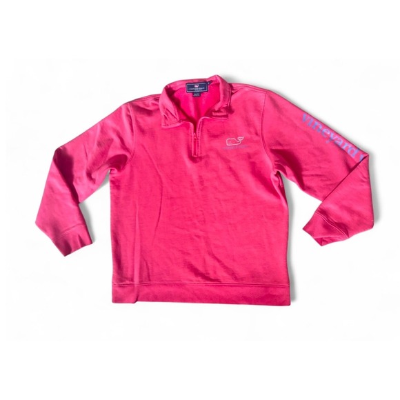 Vineyard Vines Sweater Women's Medium Pink Whale Quarter Zip Pullover Coral - Picture 1 of 5